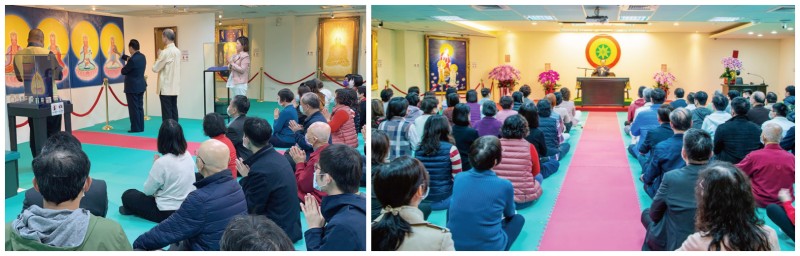 悟覺妙天禪師為觀音菩薩法相畫展進行開光儀式