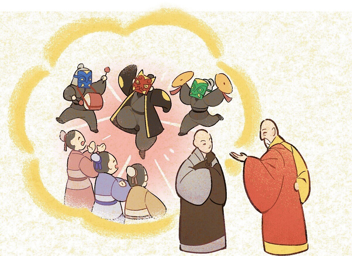 楊岐方會禪師舉巫師裝神扮鬼嬉娛他人的例子