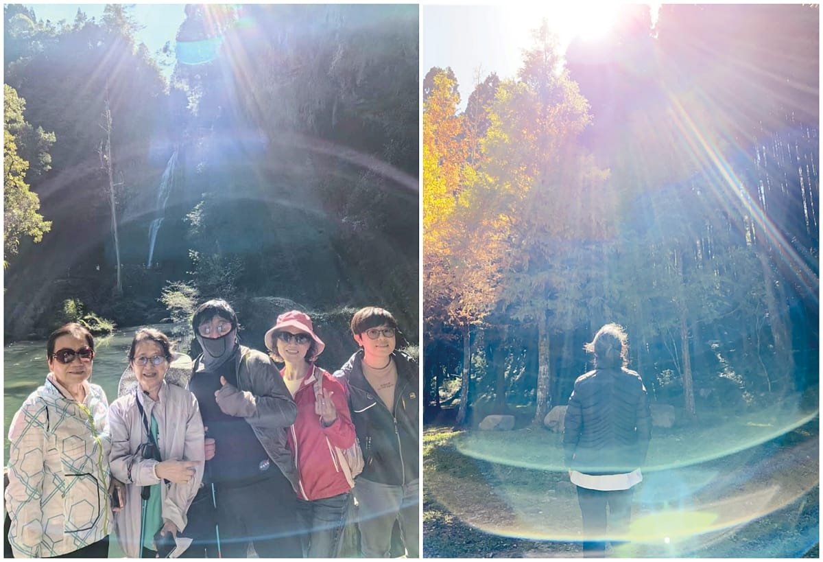 松瀧岩瀑布前拍照拍到三色光